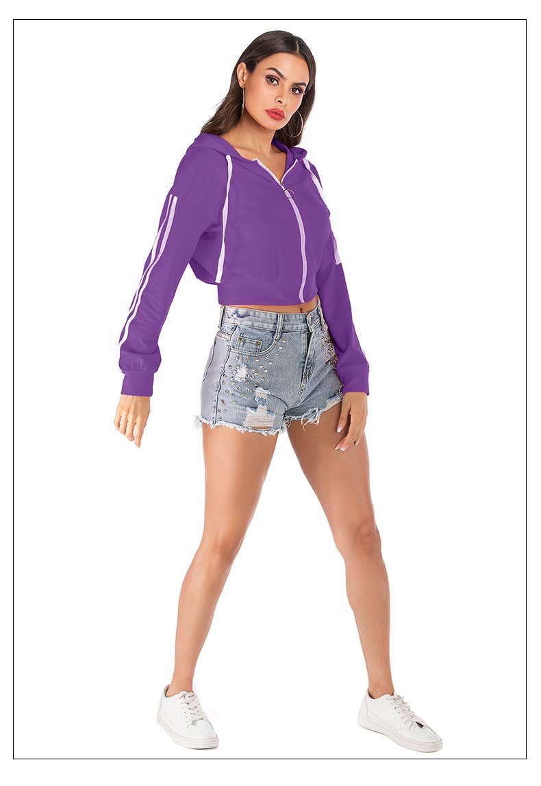 Casual hooded long-sleeved short jacket