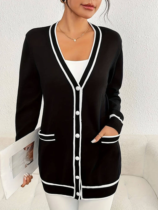 Casual, loose, single-breasted long cardigan