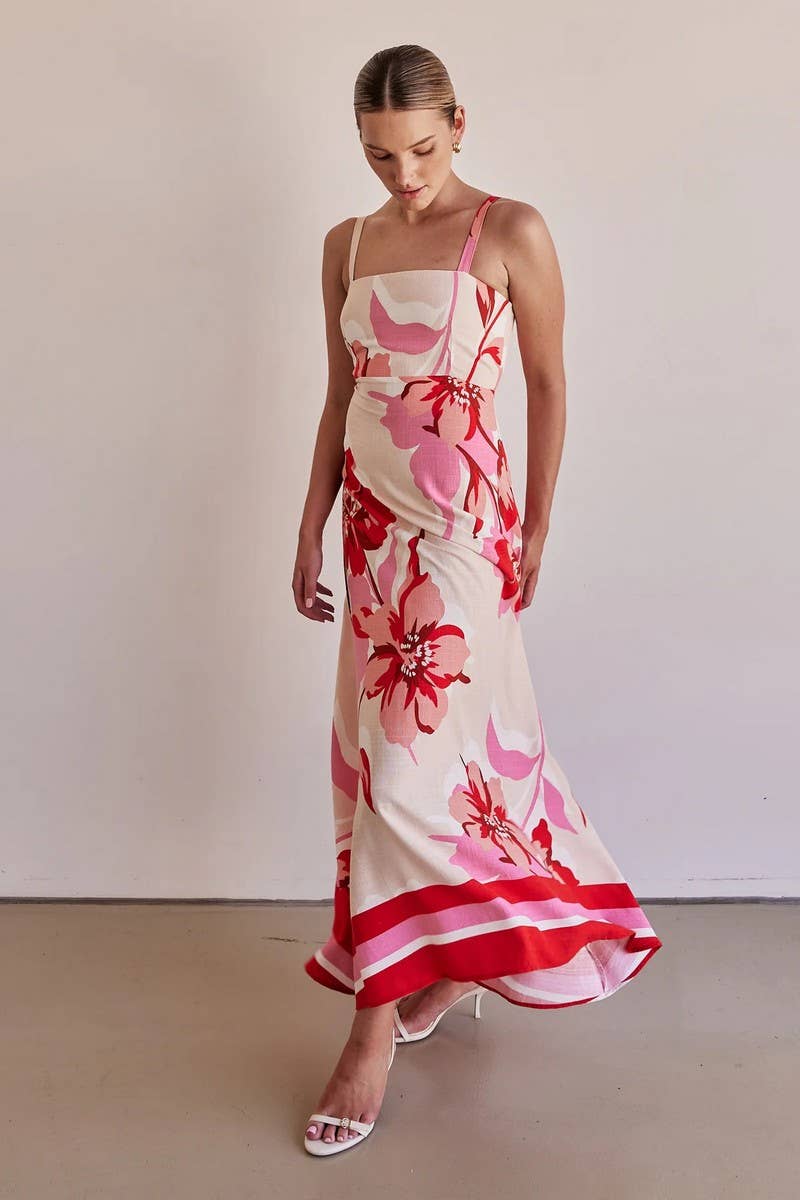 CWDMD5214_FLORAL SPAGHETTI STRAP SLIM MAXI VACATION DRESS