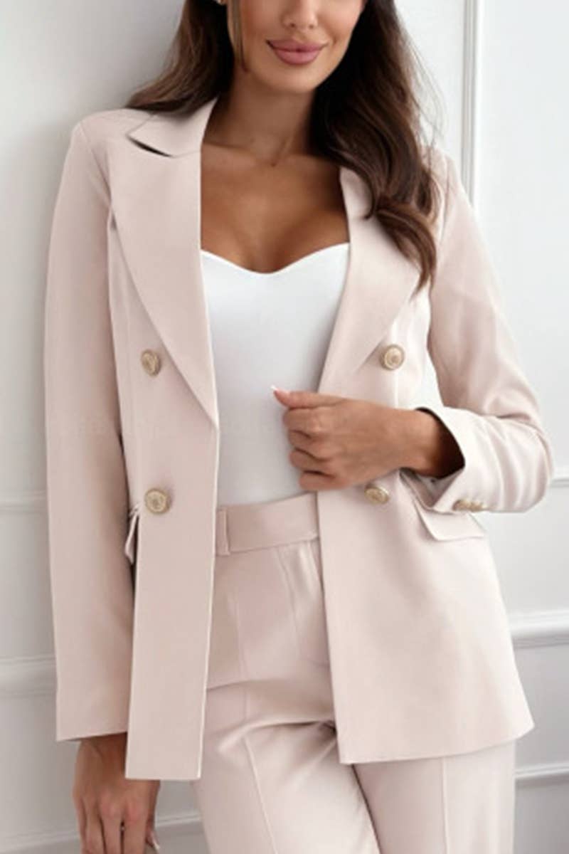 DOUBLE BREASTED SOLID COLOR STYLISH SUIT JACKET