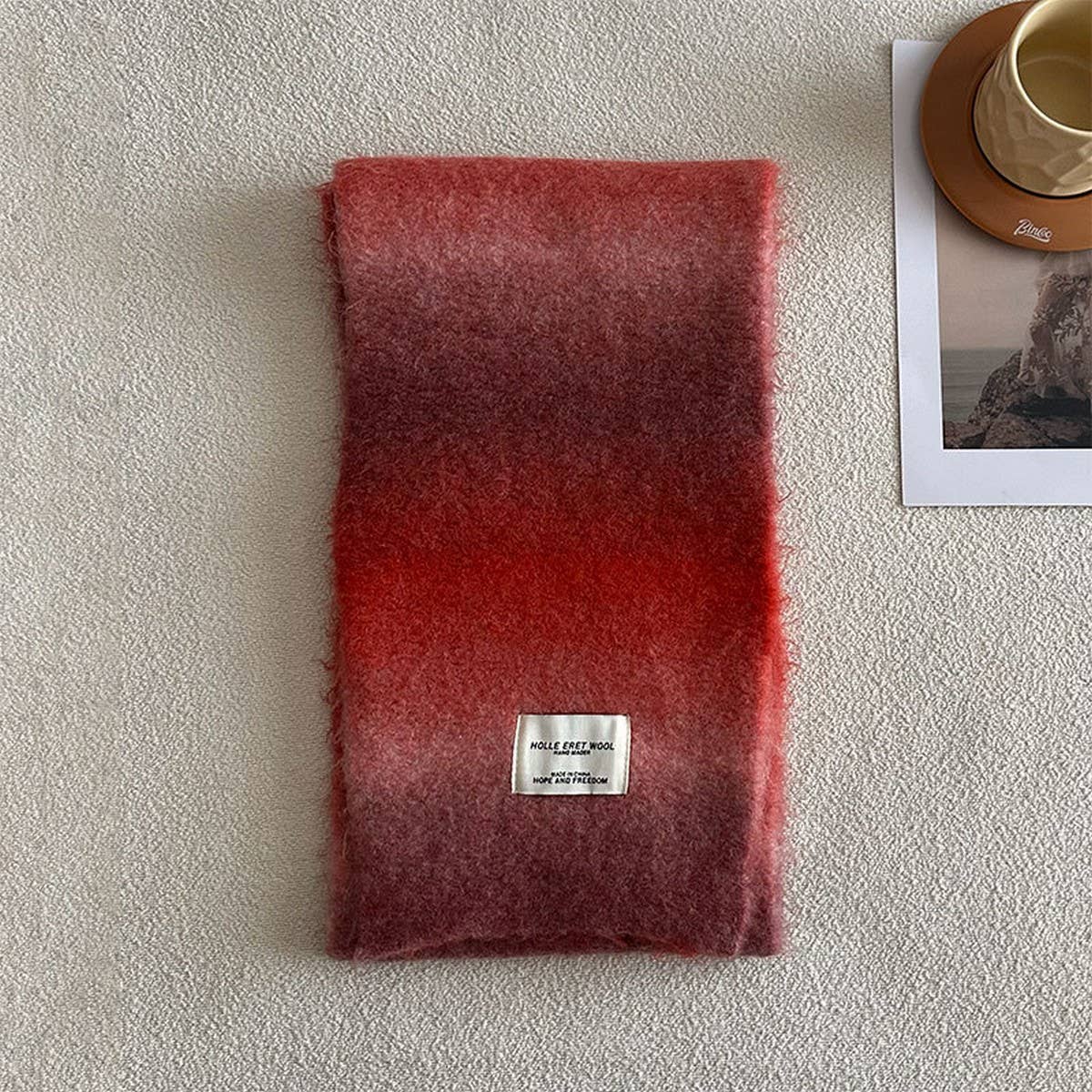 Unique Gradient Wool Blend Knit Scarf for Winter