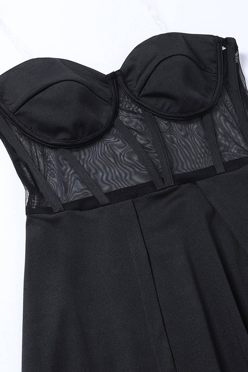 CWDTD0394_KNITTED TUBE TOP SLIT SLIM BLACK LONG SKIRT