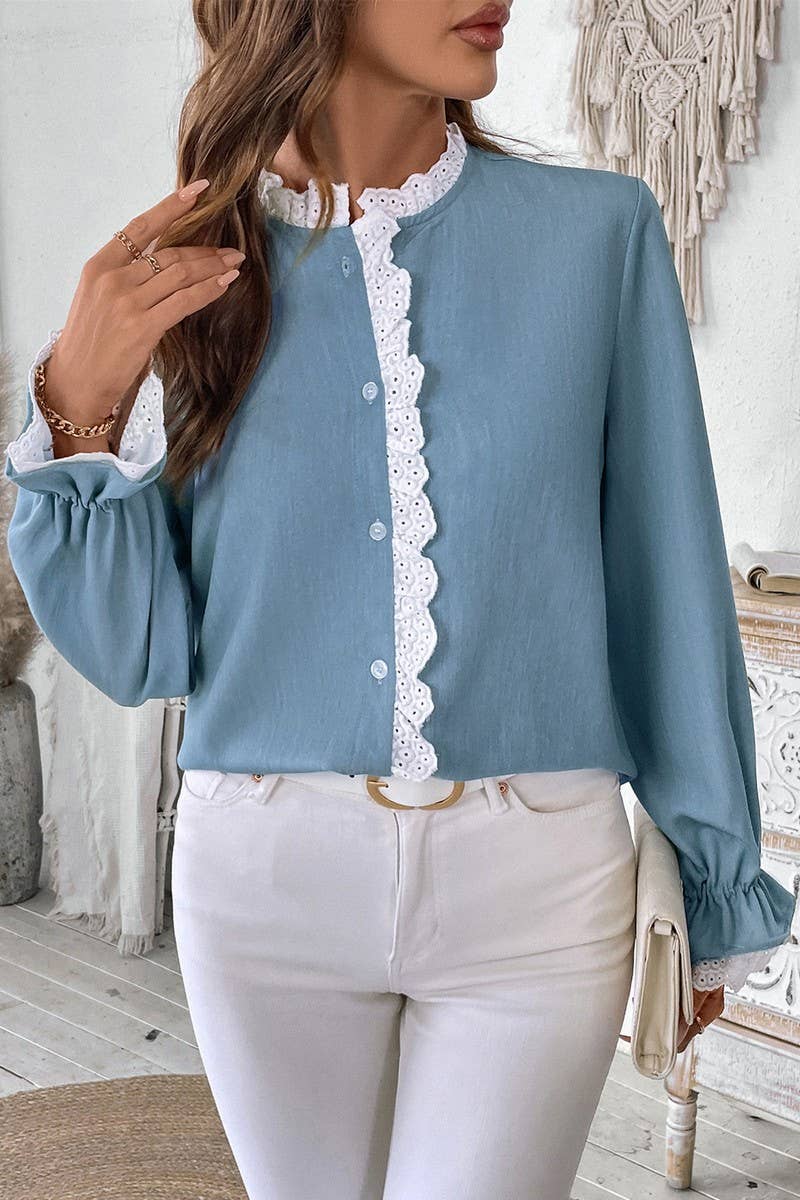 CWTBLL3719_AUTUMN AND WINTER COMMUTER LACE CARDIGAN TOP