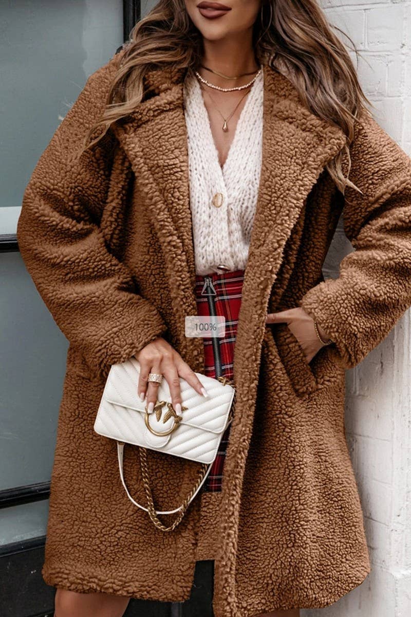 CWOCO00203_FAUX FUR LONG SLEEVE MID-LENGTH COAT