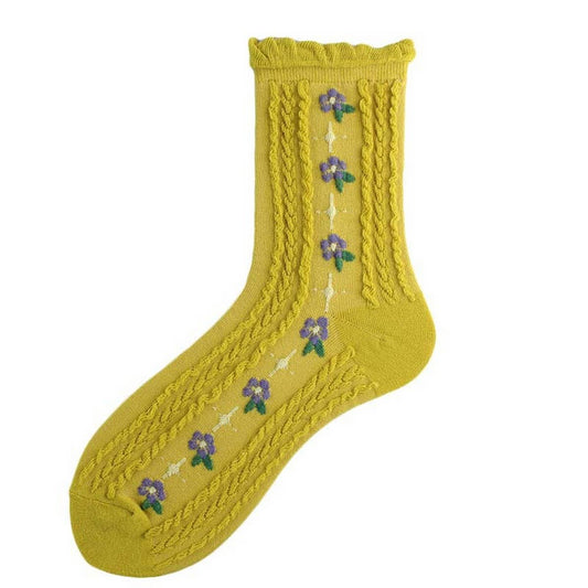 CUTE PRINTED CREW SOCKS WITH TWIST BUBBLE EDGE_CWAH1117