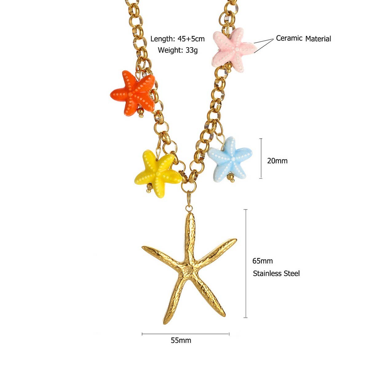 Fashion Steel Strawberry & Starfish Necklace_CWMM8823