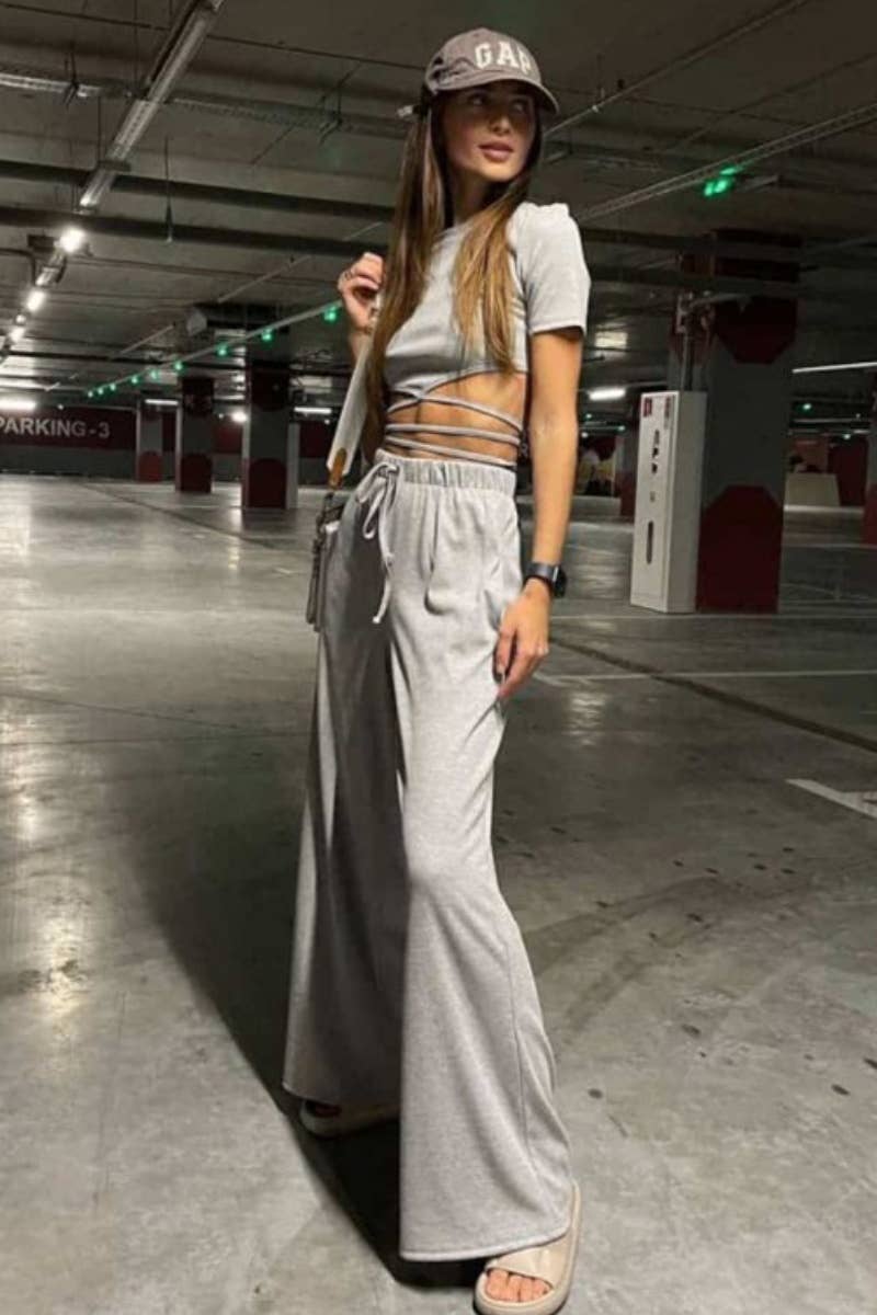 CWSS0517_SEXY CROP STRAP SHORT SLEEVE TOP AND PANTS SUIT