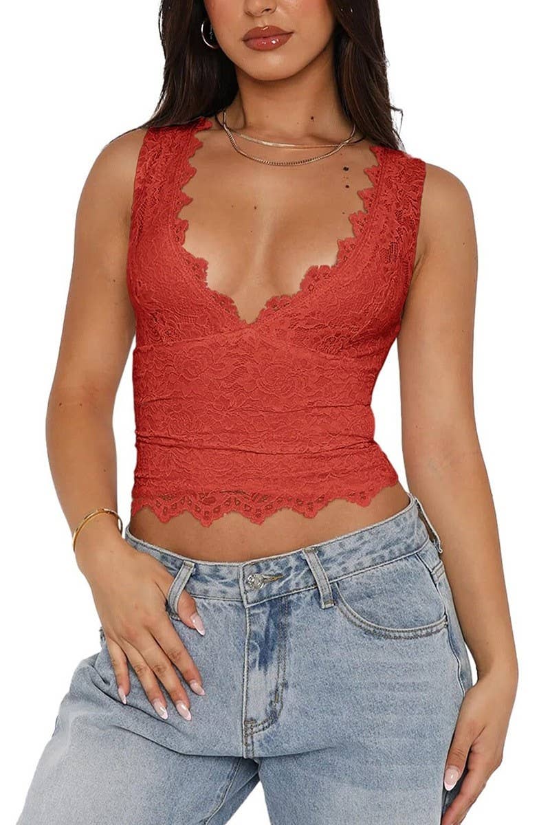 CWTTK00291_SEXY V NECK LACE SLIM FIT CAMI TOP
