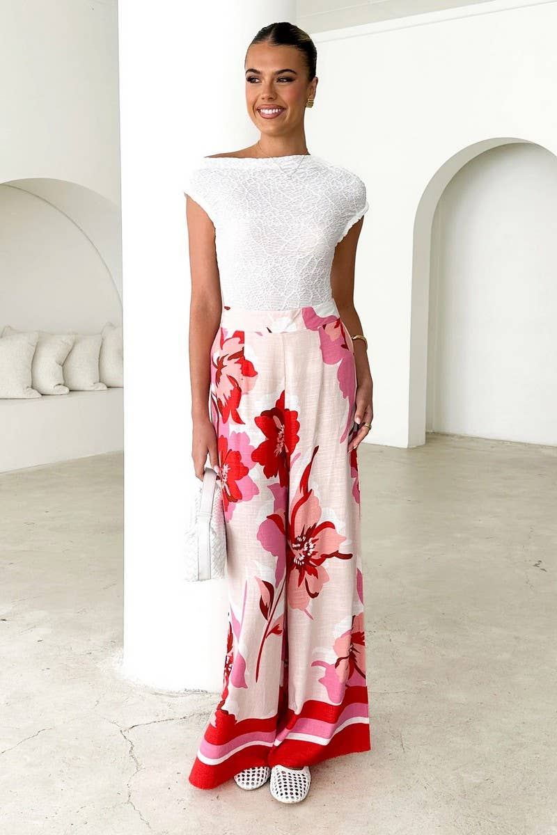 CWBLP890_PRINTED LOOSE WIDE-LEG CASUAL STRAIGHT TROUSERS