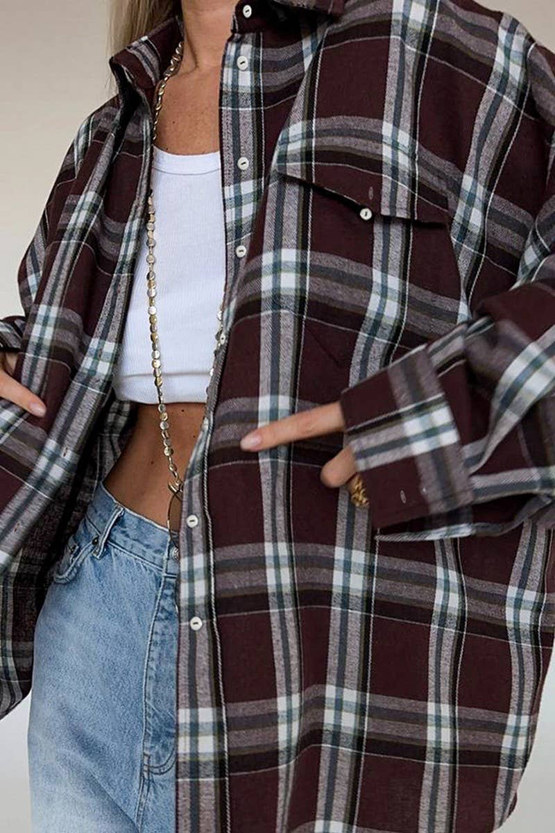 CWTBLL00571_LOOSE RETRO CASUAL PLAID LONG SLEEVE SHIRT