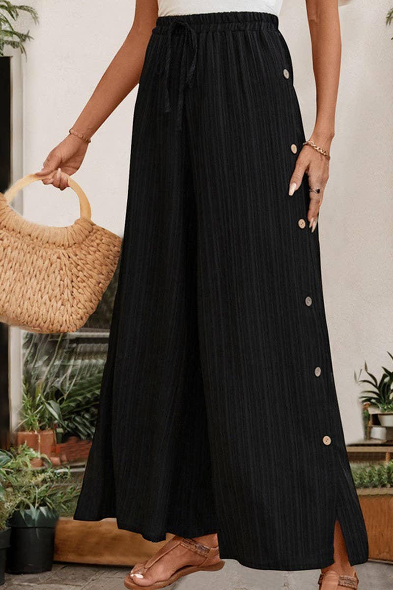 CWBLP0805_CASUAL TEXTURED HIGH WAIST WIDE LEG TROUSERS