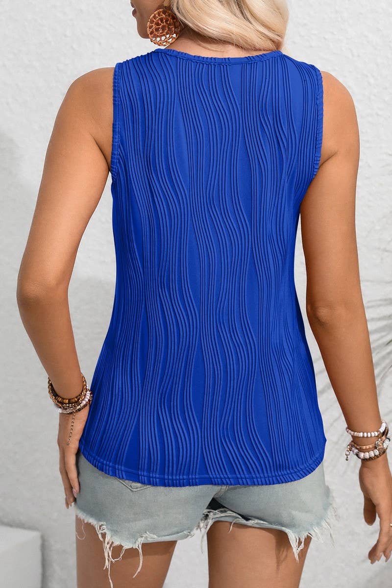 CWTBLSL0624_SOLID COLOR KEYHOLE NECK SLEEVELESS CASUAL TOP