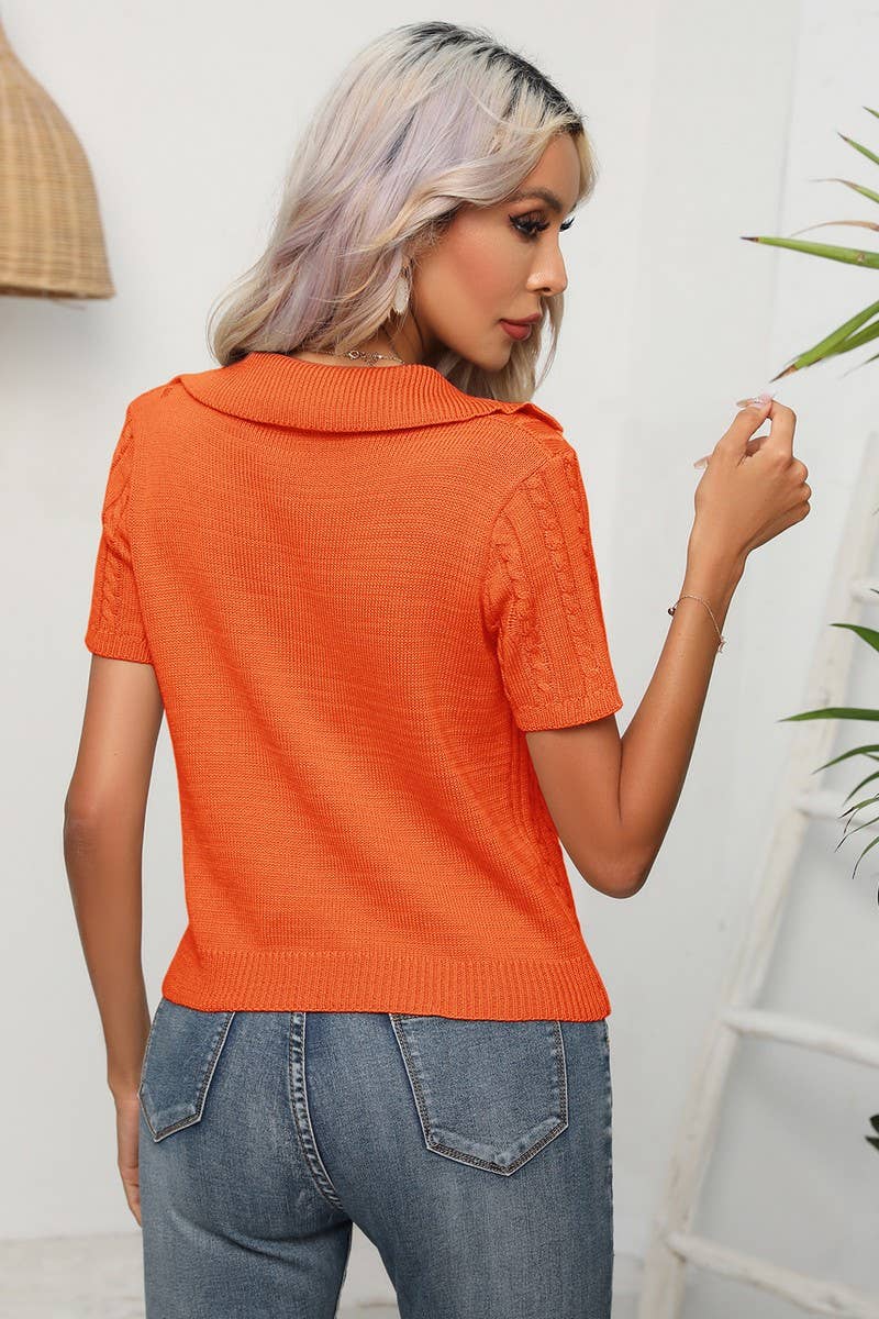 CWOSWS0059_Casual V-Neck Short Sleeve Pullover Sweater