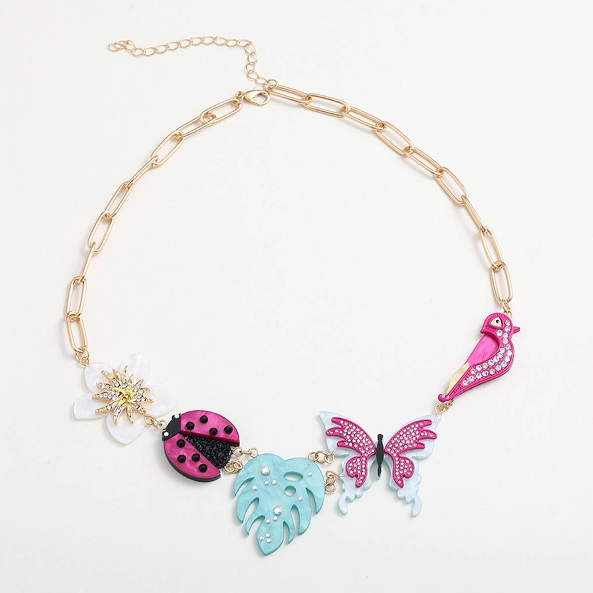 NEW ACRYLIC FLOWER BIRD ALLOY RHINESTONE NECKLACE