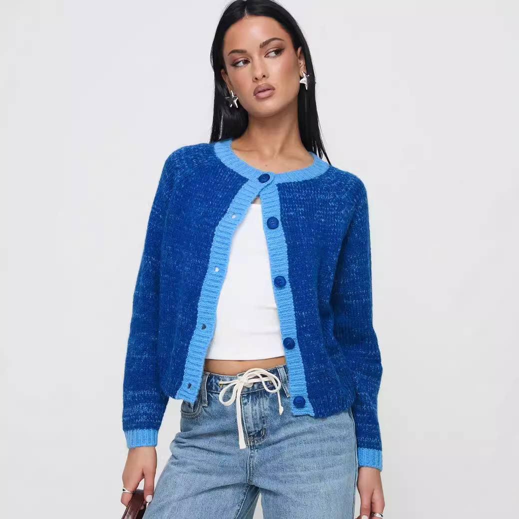 Color-blocking single-breasted loose cardigan