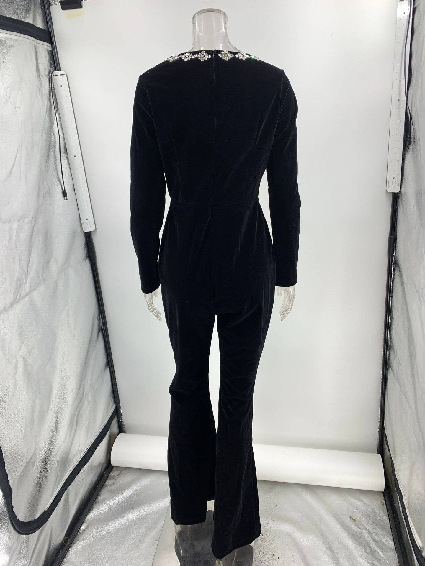 DIAMOND VELVET SQUARE NECK HIGH-WAISTED JUMPSUIT