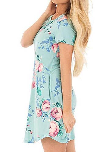 FLORAL PRINT BASIC CREW NECK PULLOVER DRESS
