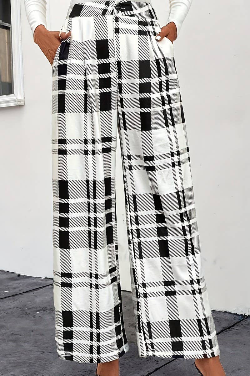 CWBLP01058_CASUAL PLAID LOOSE WIDE-LEG TROUSERS