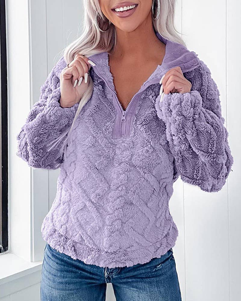 CASUAL LOOSE SOLID COLOR LAPEL FLEECE SWEATER