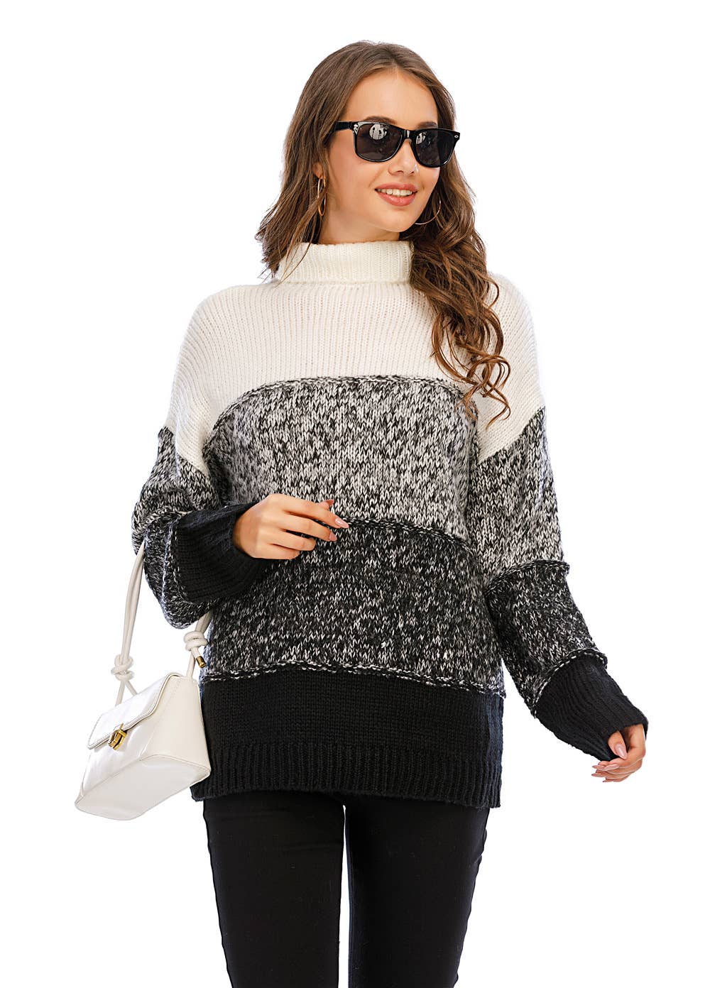 COLOR CONTRAST PATCHWORK THICKENED SWEATER