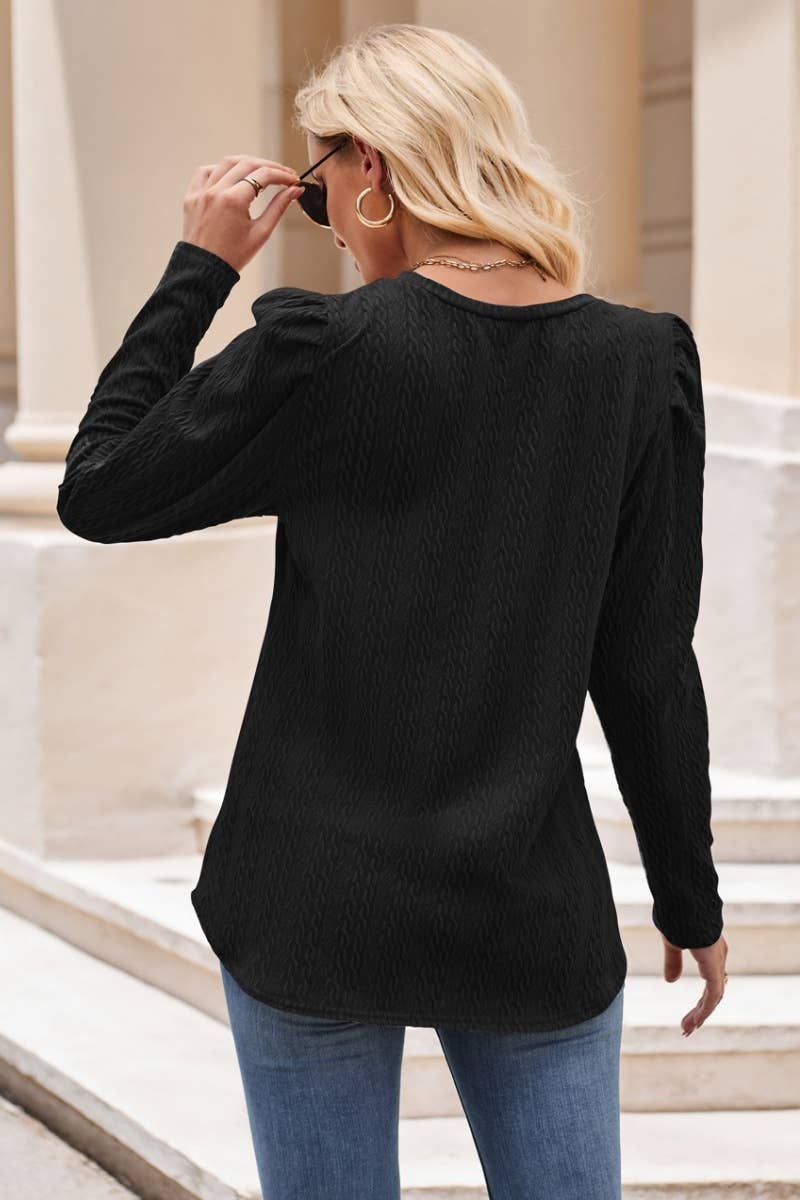 CWTBLL2715_CREW-NECK LONG-SLEEVED TOP WITH PUFFED SLEEVES