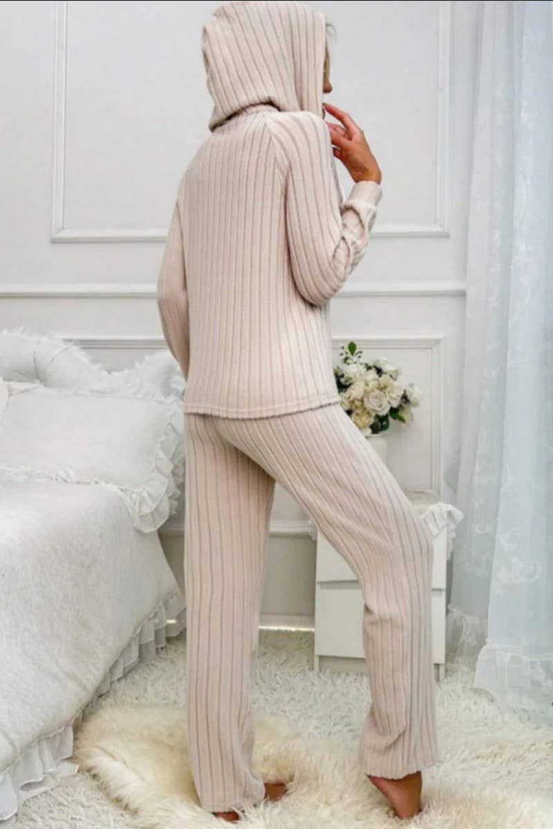 CWSTB1610_RIBBED HOODED BUTTON-DOWN TOP AND TROUSERS SET