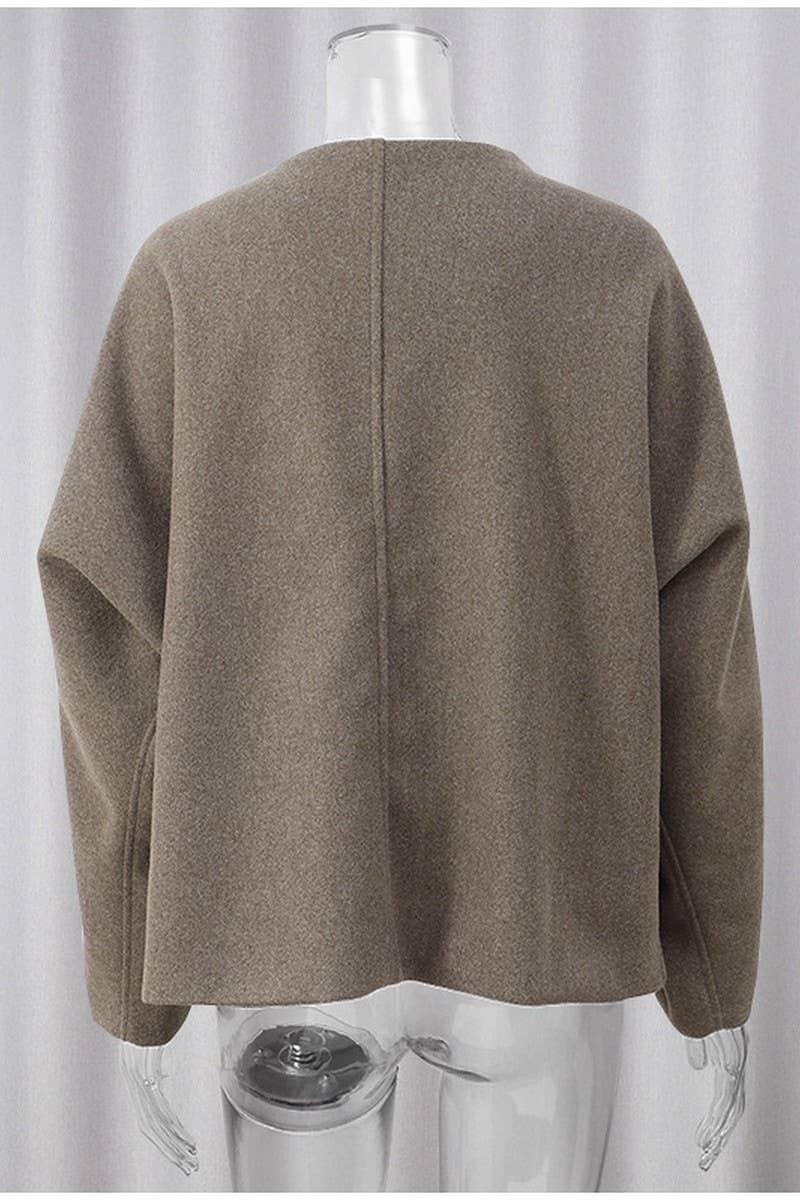 CWOCO0964_V-NECK SINGLE-BREASTED LOOSE SHORT COAT