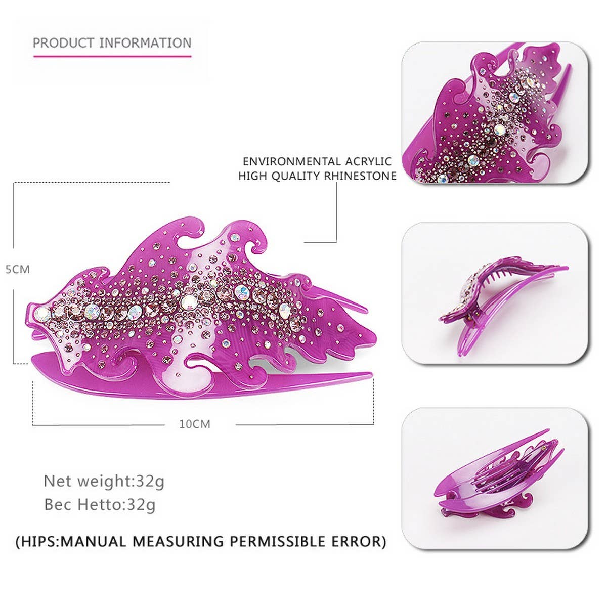 RHINESTONE DUCKBILL CLIP COMB HAIRPIN HAIRPIN