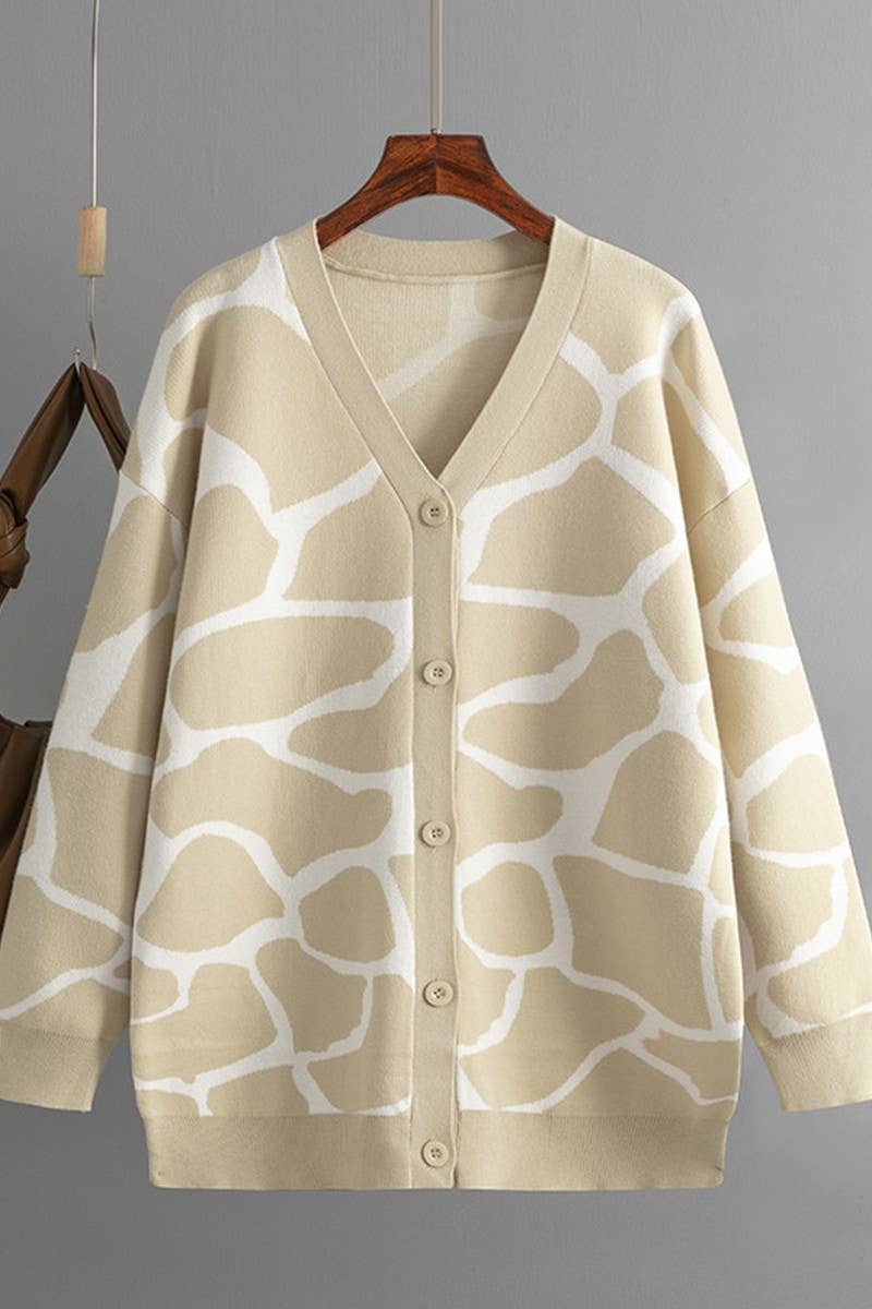 CWOCAL00664_JACQUARD KNIT V NECK LONGLINE CARDIGAN