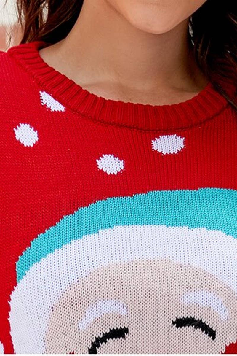 CWOSWL2485_LETTER EMBROIDERED SANTA CLAUS CHRISTMAS SWEATER