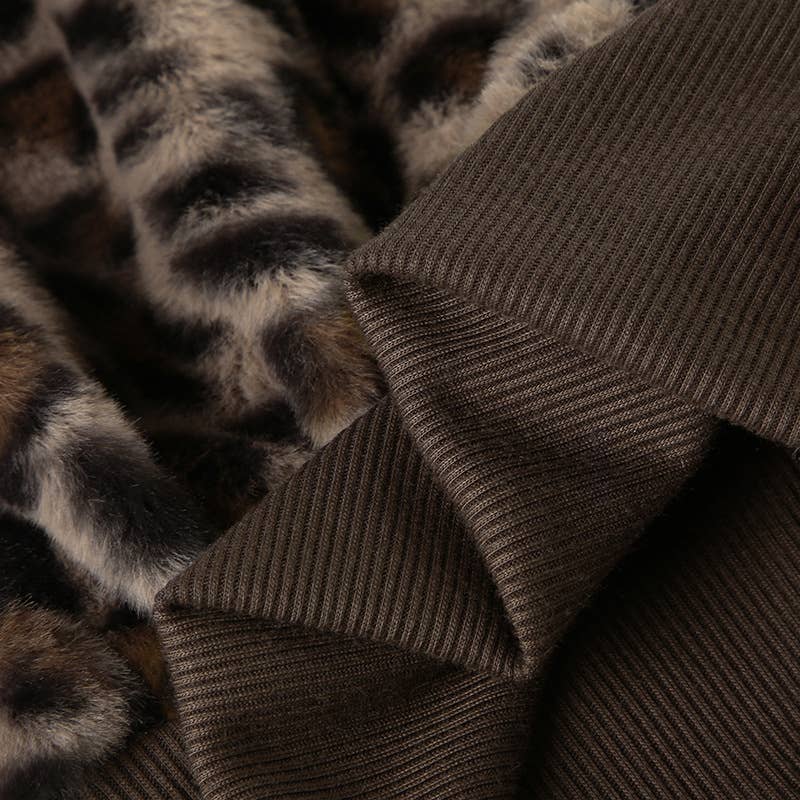 CROPPED WAIST FUR PATCHWORK LEOPARD PRINT JACKET