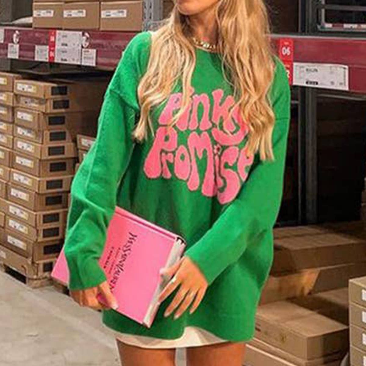 CREW-NECK LONG-SLEEVED MONOGRAM KNIT SWEATER