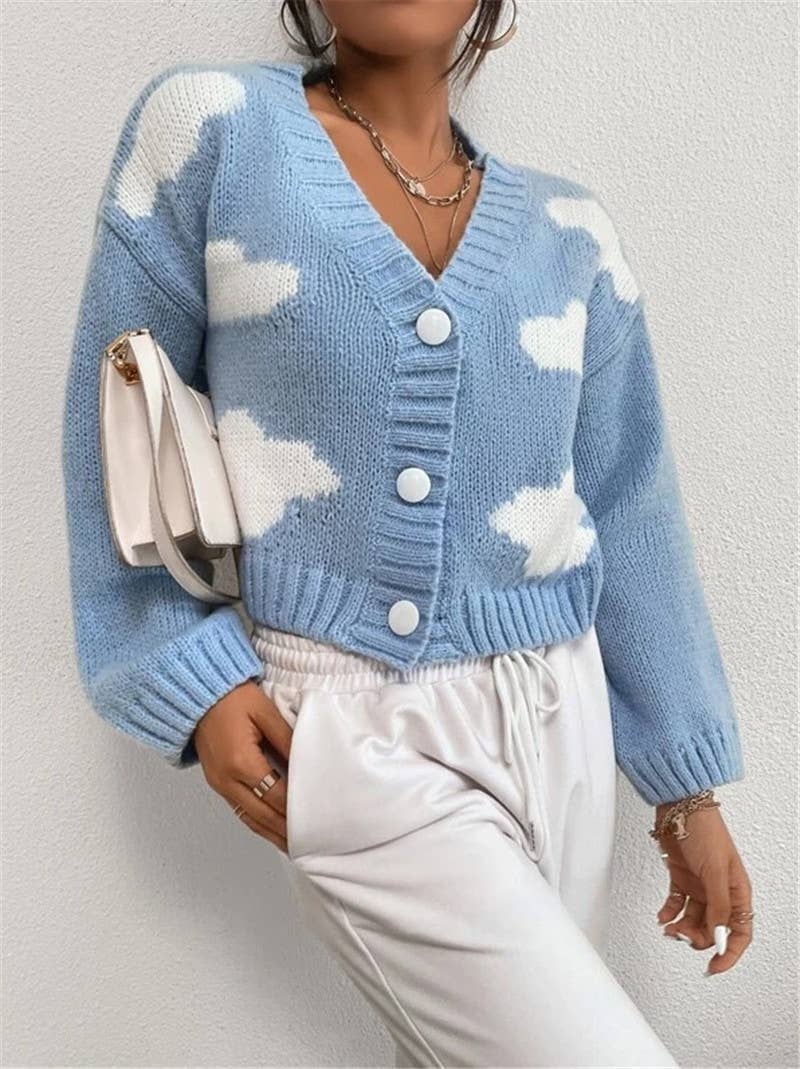 Cloud-shaped off-the-shoulder knitted cardigan