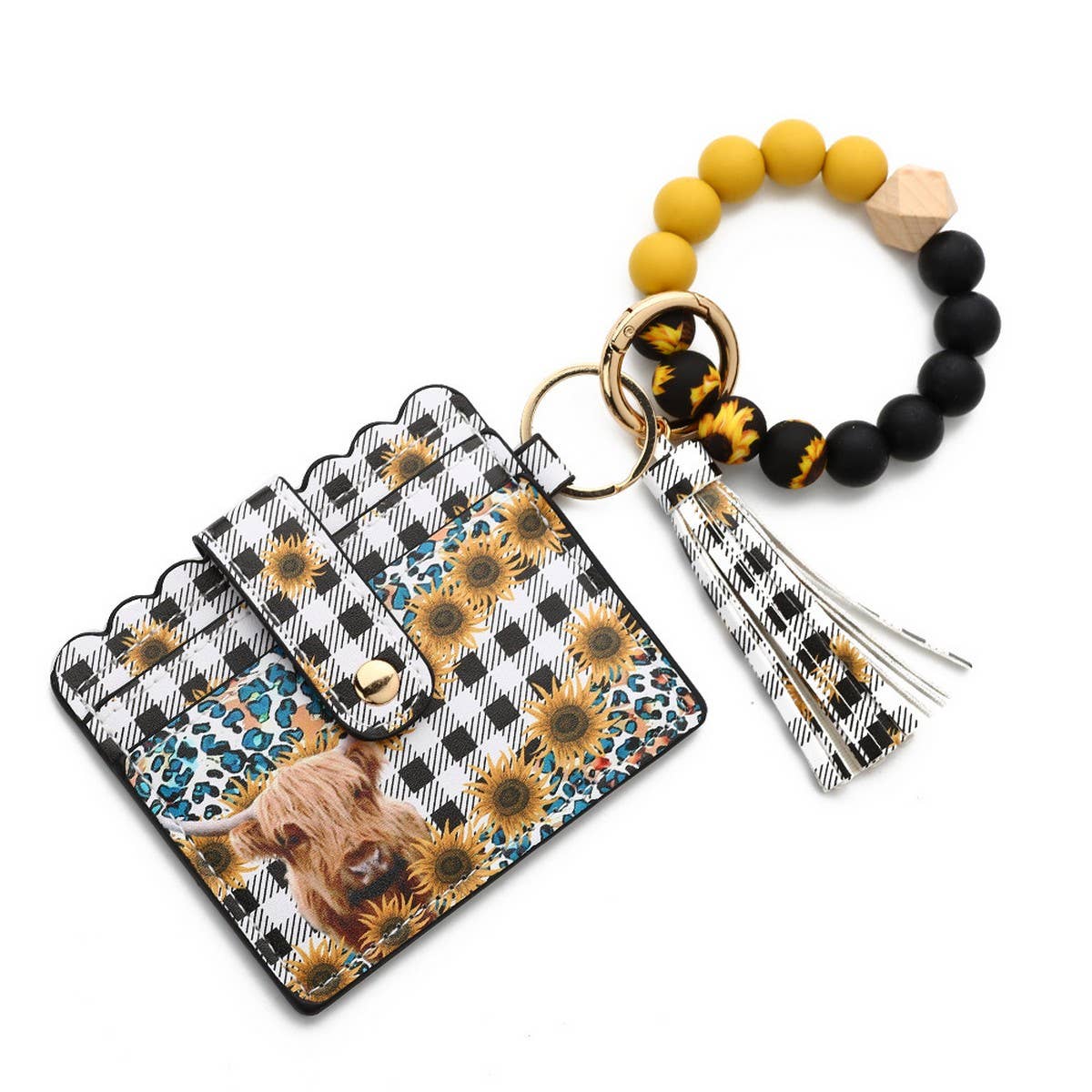 Western Bull Card Wallet with Beaded Keychain_CWAB4948