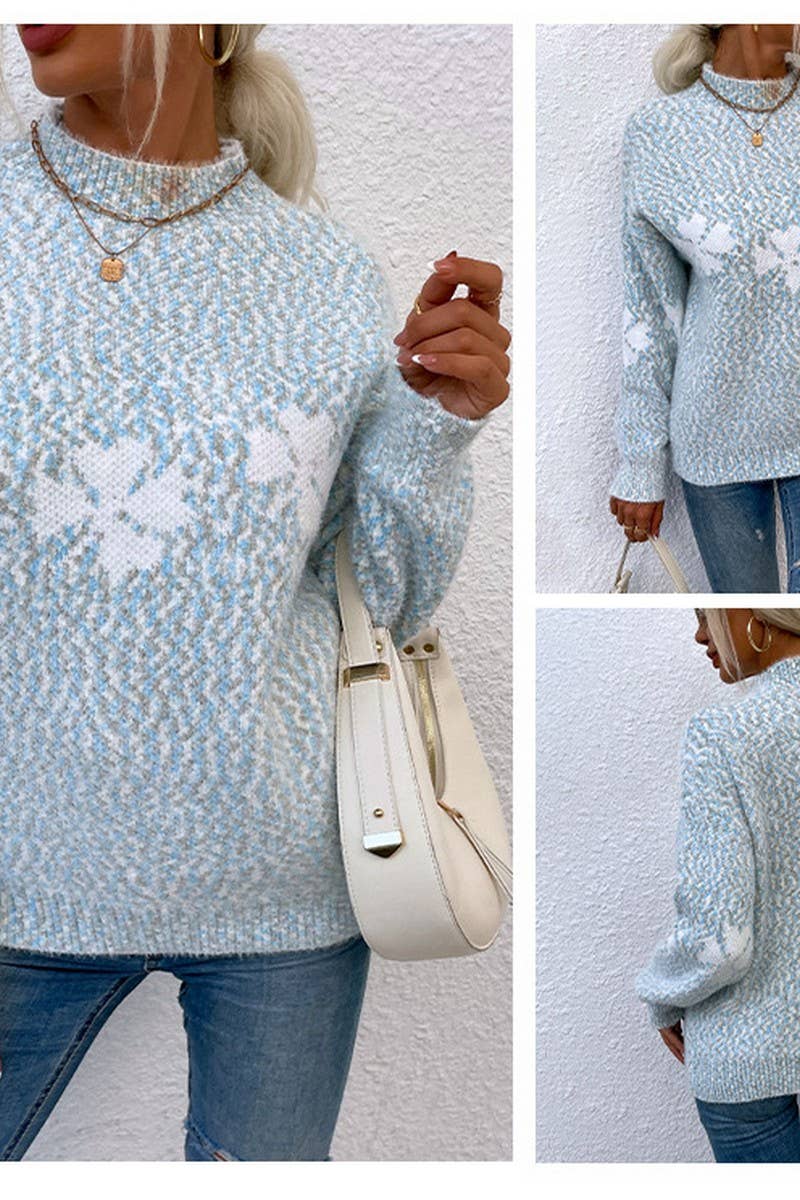CWOSWL2566_CASUAL HALF TURTLENECK PULLOVER SNOWFLAKE CARDIGA