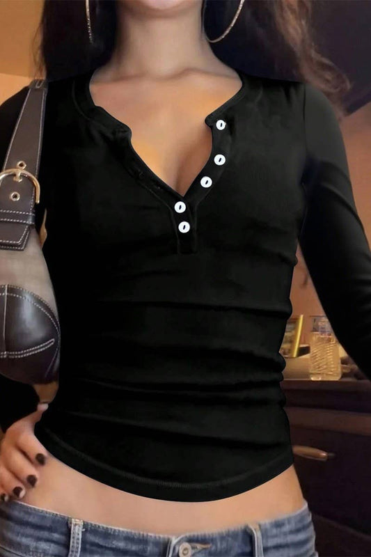 CWTBLL01053_SOLID COLOR BUTTON LONG-SLEEVED T-SHIRT