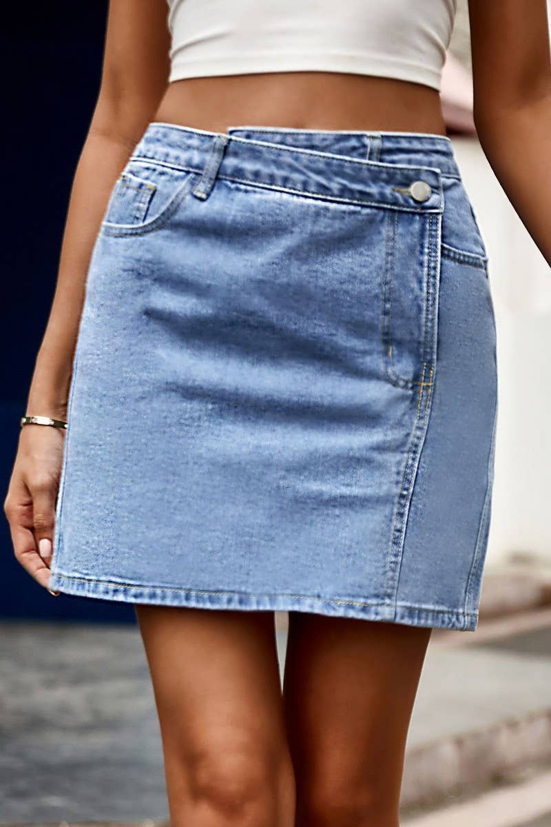 CWJSK00230_IRREGULAR WAIST DESIGN DENIM MINI SKIRT