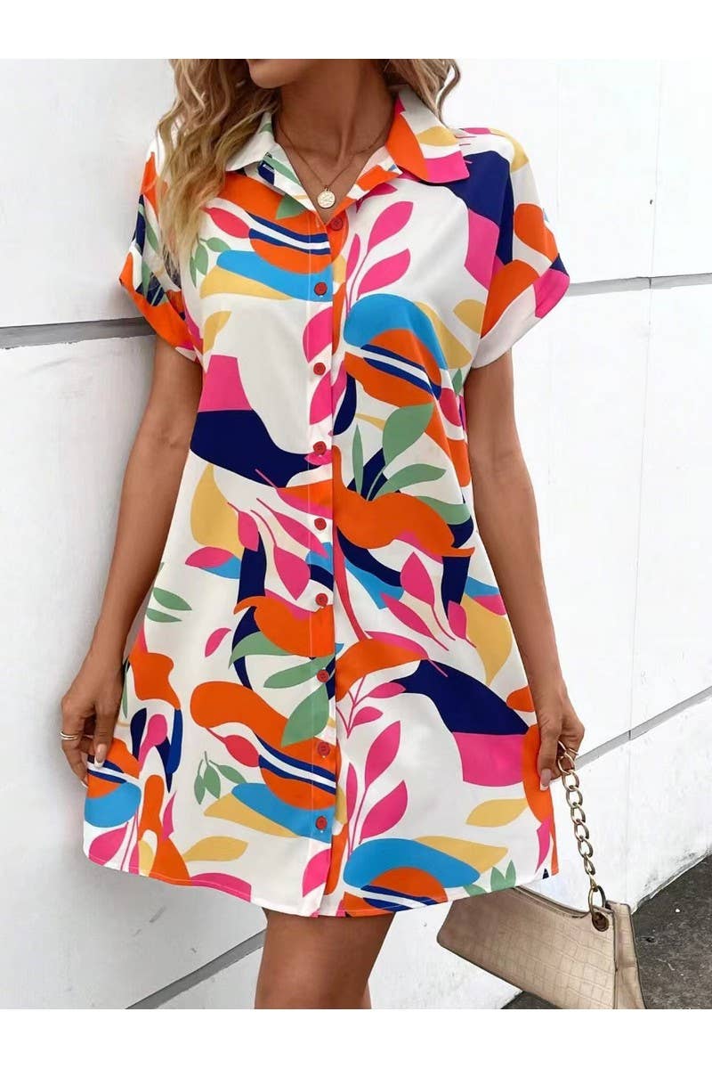 CWTDSS0057_SUMMER PRINTED SHORT SLEEVE SHIRT DRESS