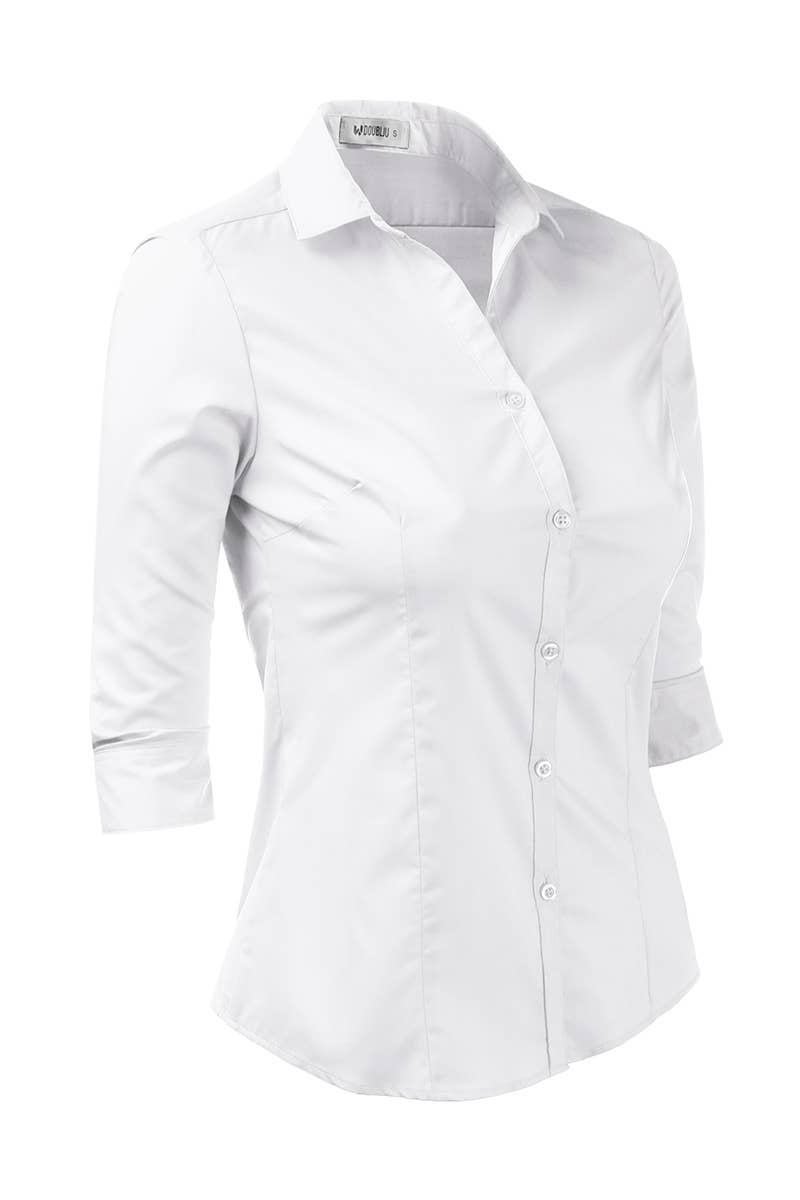 CWTSTL709_3/4 Sleeve Button Down Collar Shirt Blouse