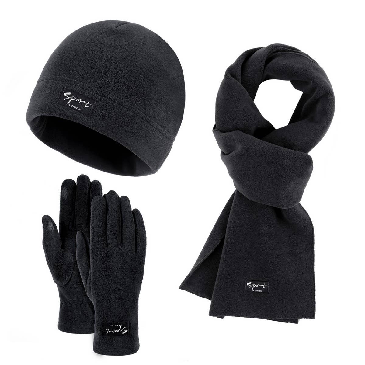 KNITTED GLOVES SCARF HAT WOOL THREE PIECE SET