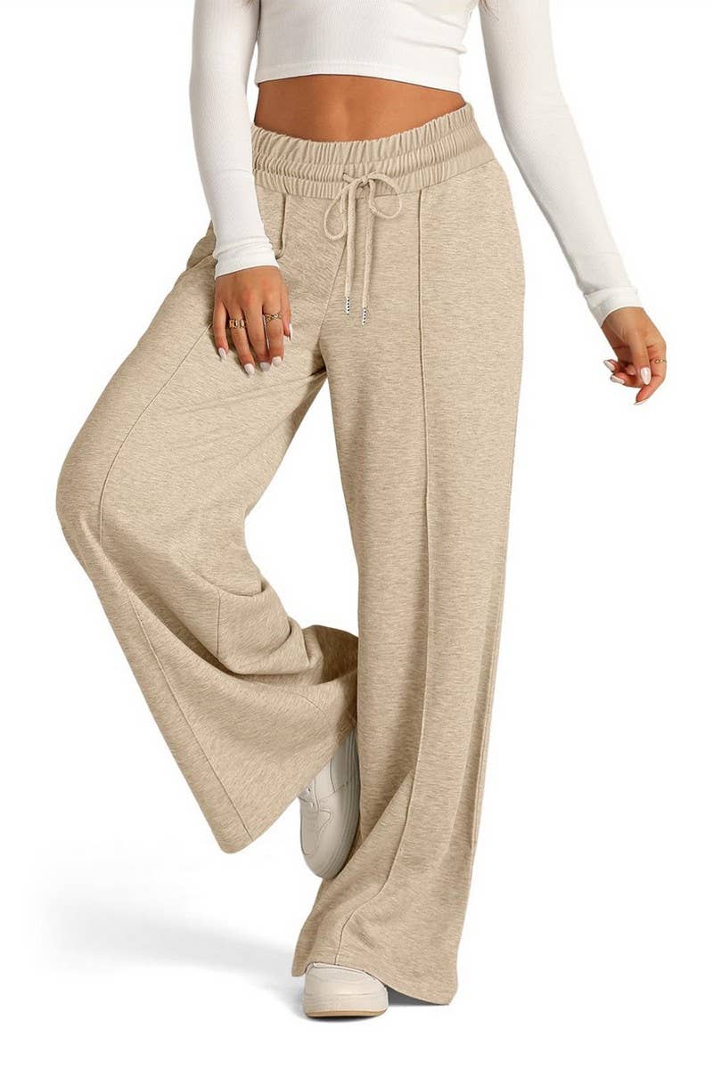 CWBLP1855_SOLID COLOR WAIST WIDE-LEG CASUAL TROUSERS