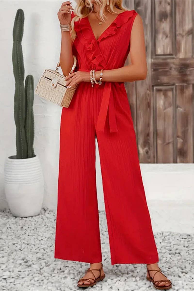 CWSJS1521_STRIPED STRAIGHT SLEEVELESS CASUAL JUMPSUIT