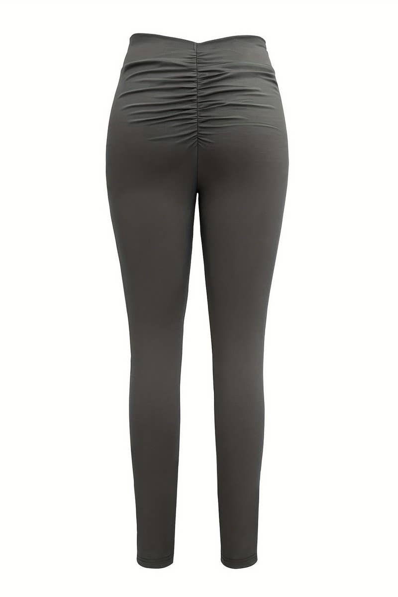 CWBLP2192_TEXTURED RUCHED KNIT SLIM PANTS