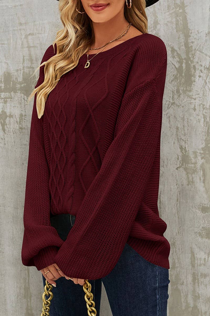 Crew-neck twist solid color knit sweater