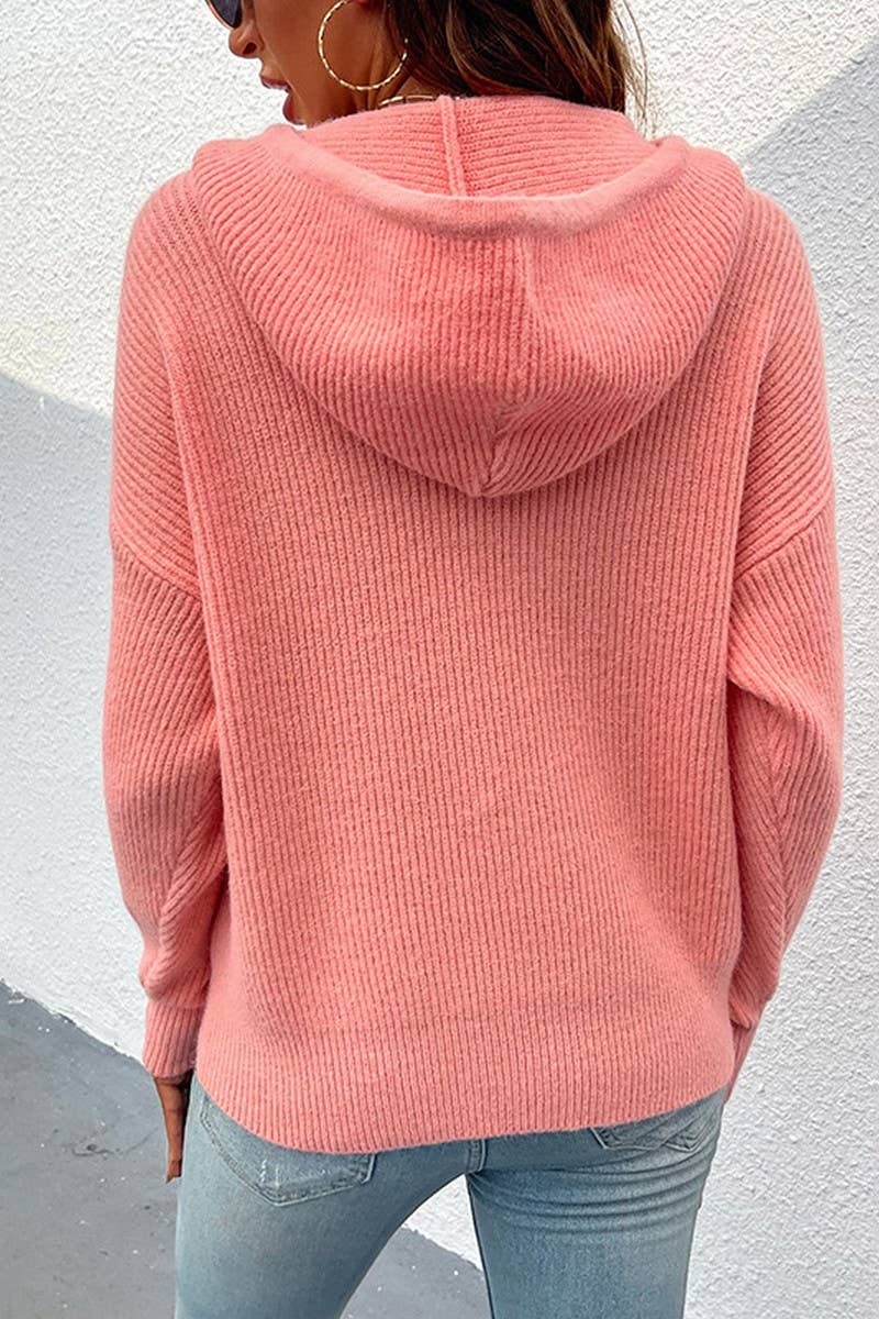 CWOHOL0396_Casual V-Neck Hoodie Long Sleeve Sweater