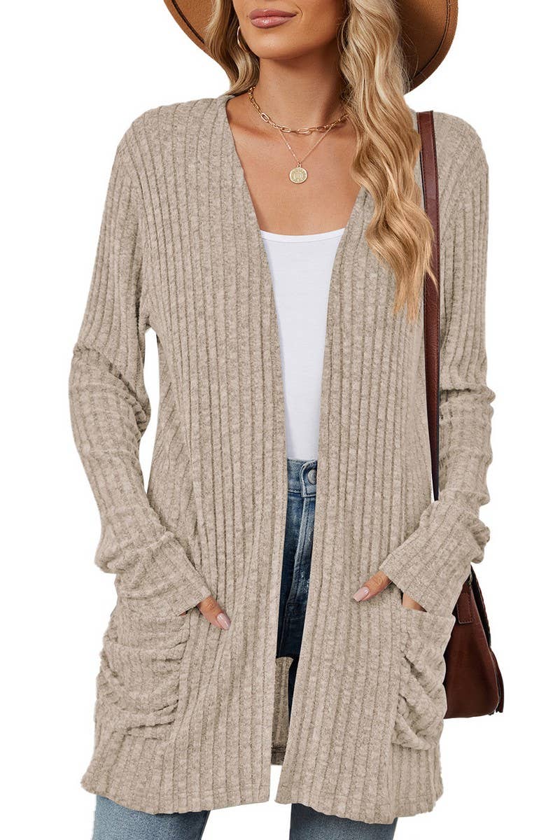 CWOCAL1881_SOLID COLOR POCKET LONG SLEEVE KNIT CARDIGAN