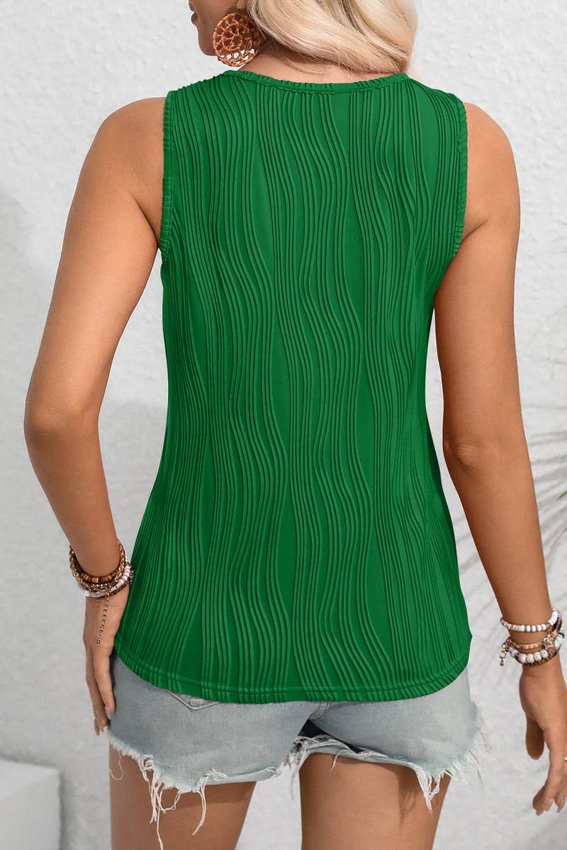 CWTBLSL0586_SOLID COLOR CASUAL KEYHOLE NECK SLEEVELESS TOP