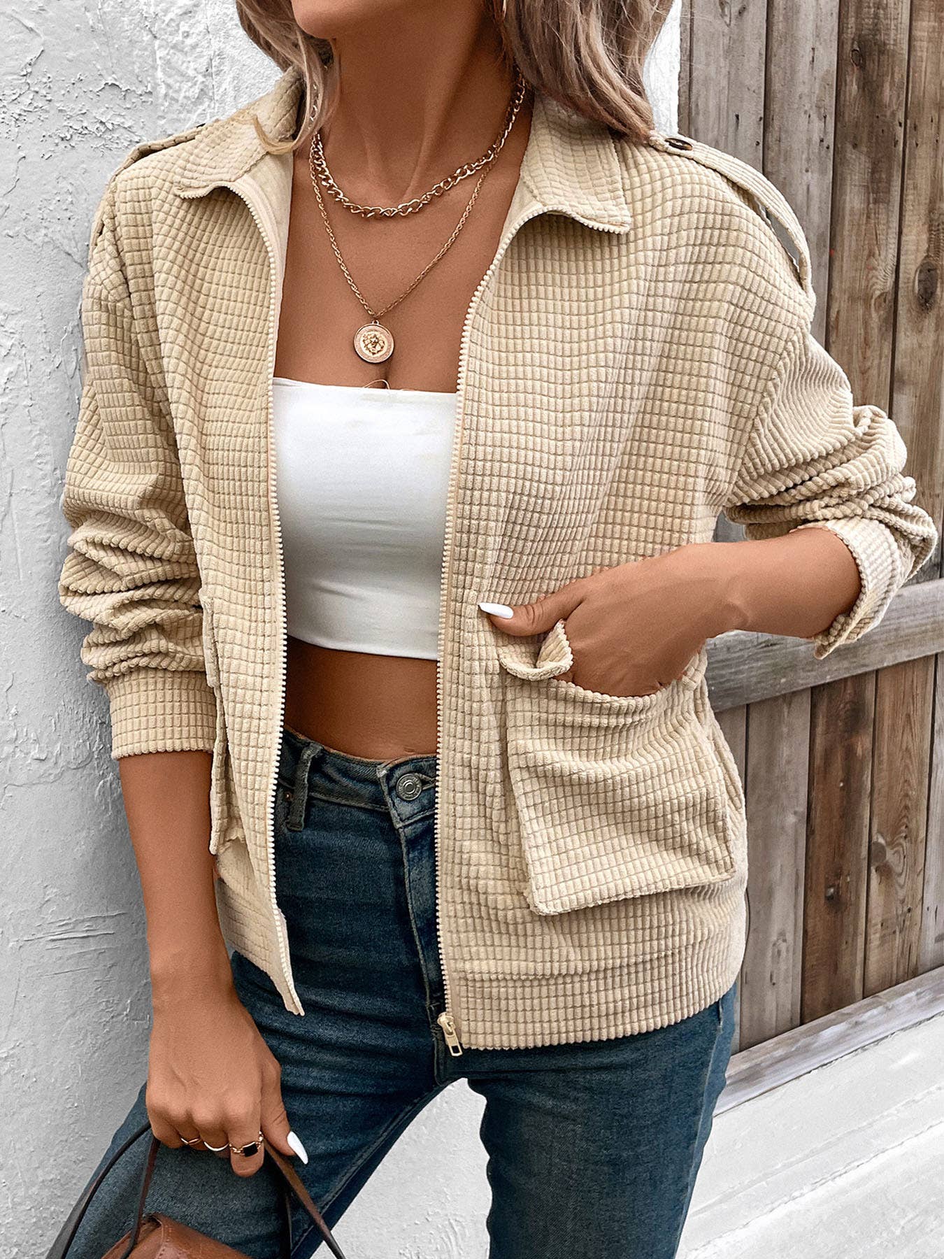 Casual textured fashionable solid-color coat