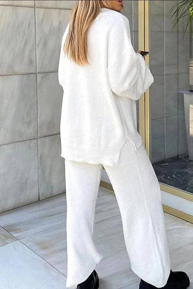 CWSTB00381_SOLID COLOR V-NECK CASUAL HOME WARM SUIT