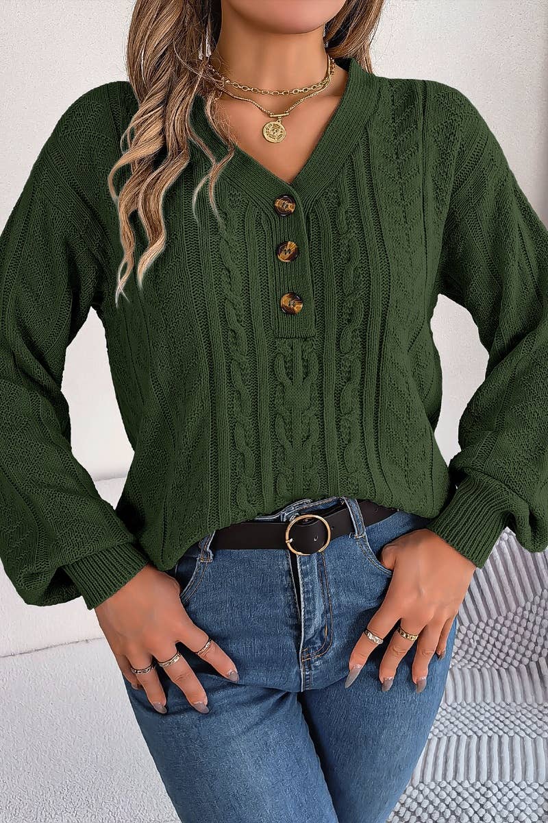 CWOSWL3314_SOLID COLOR V-NECK LONG-SLEEVED SWEATER